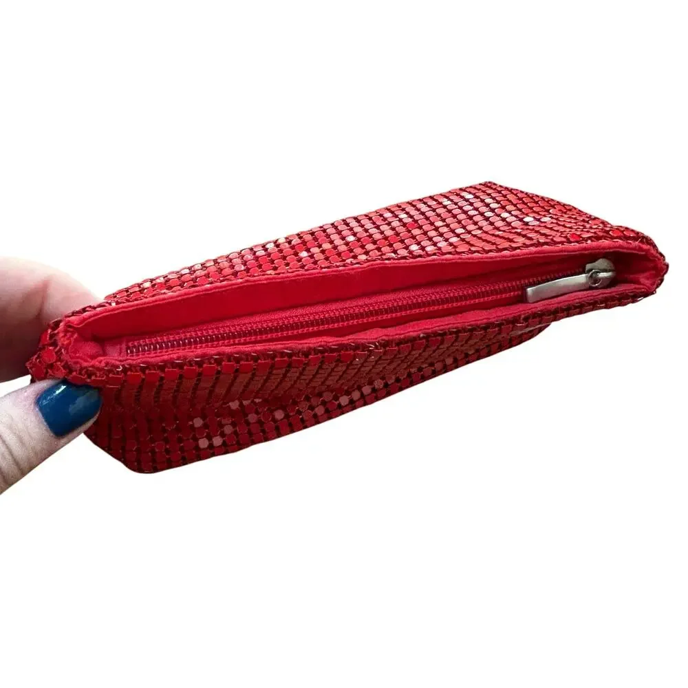 Christina Aquilera red metal mesh wallet pouch evening bag zip top mini purse
